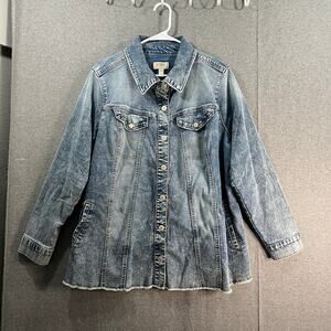 LOGO by Lori Goldstein Denim Jacket with Frayed Hem Medium Vintage, Plus 18